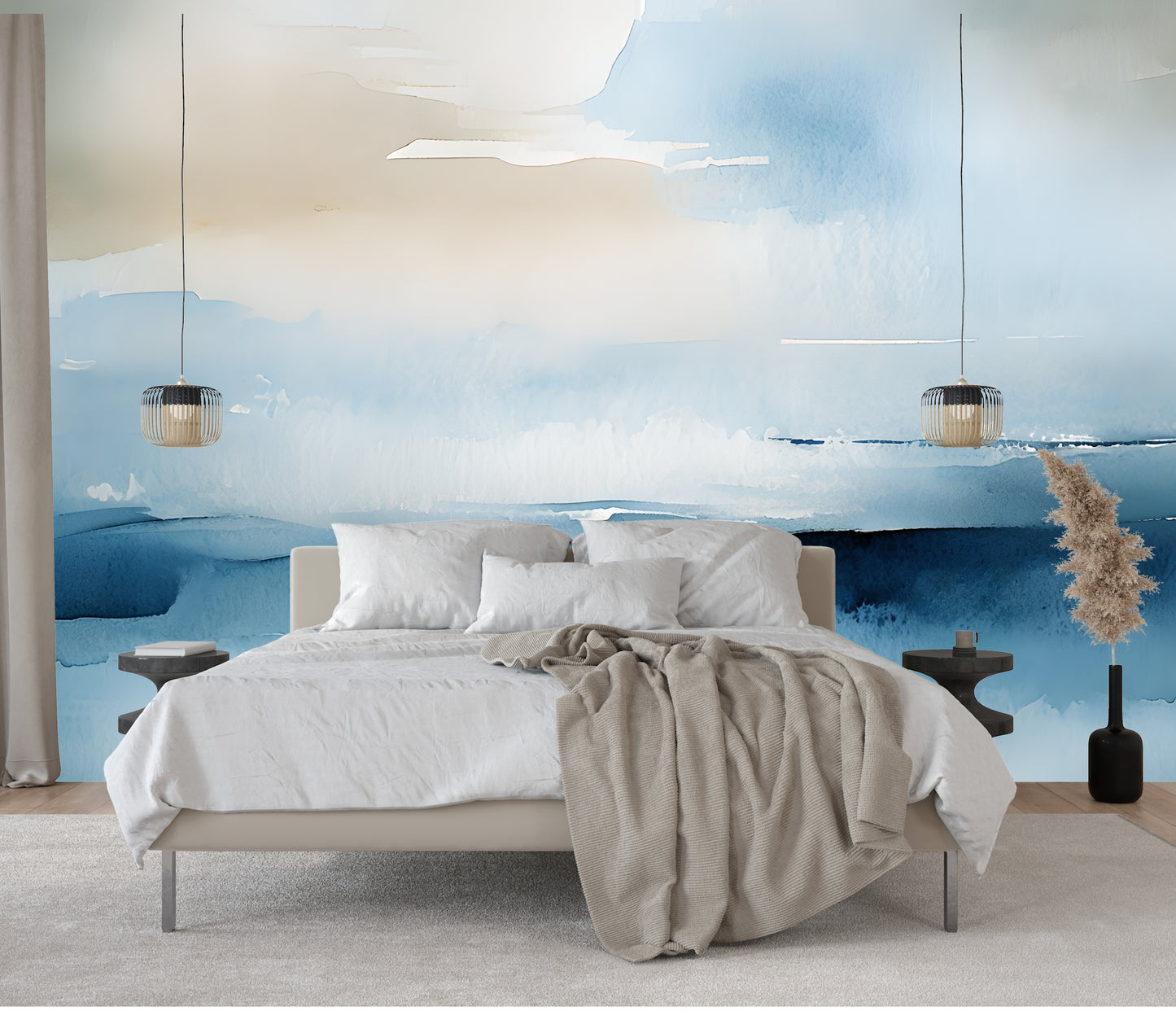 Coastal Abstract Wall Mural Modern Wallpaper in Peel & Stick Canvas Vinyl or Non-Woven