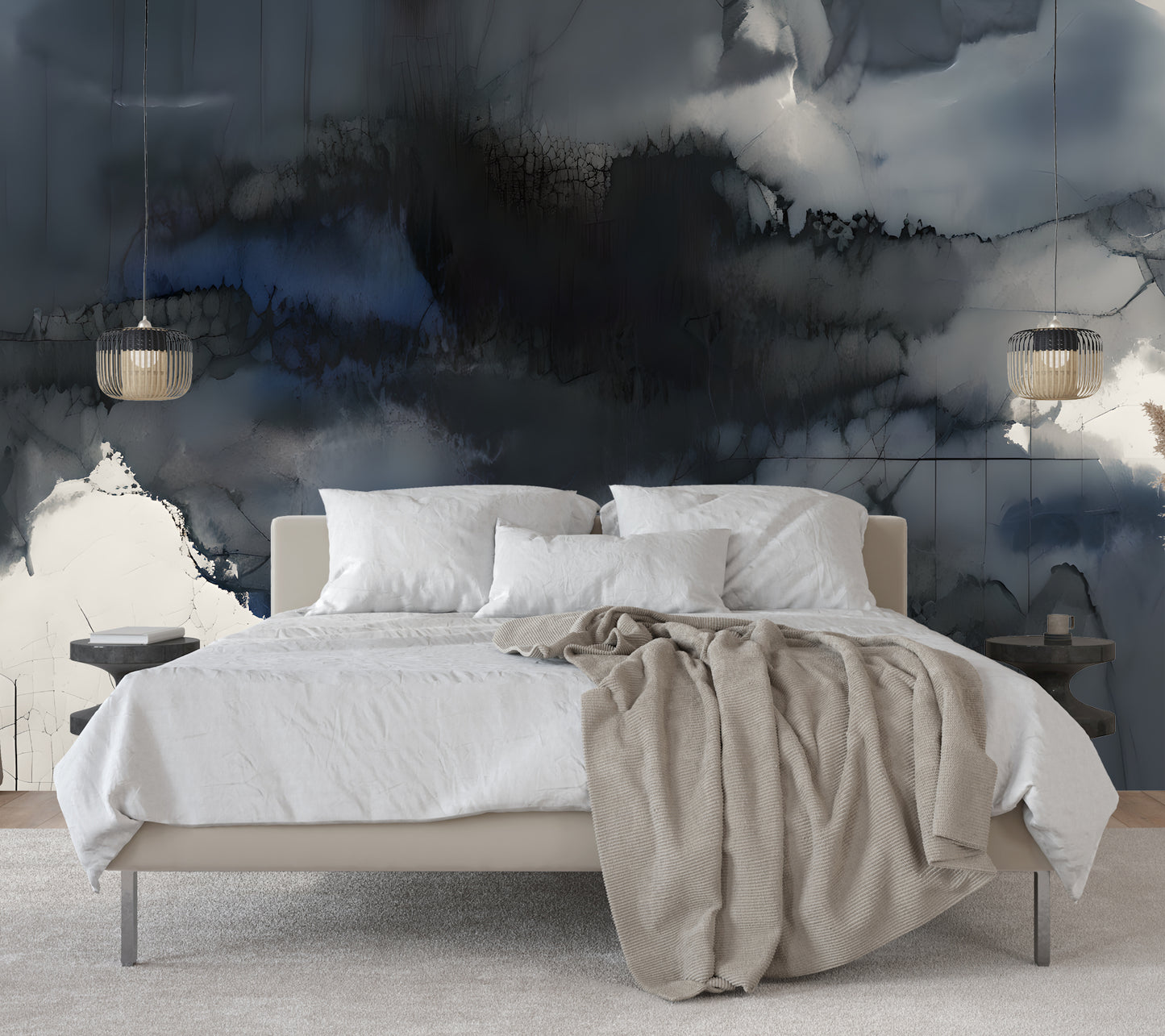 Blue Abstract Wall Mural Modern Wallpaper in Peel & Stick Canvas Vinyl or Non-Woven