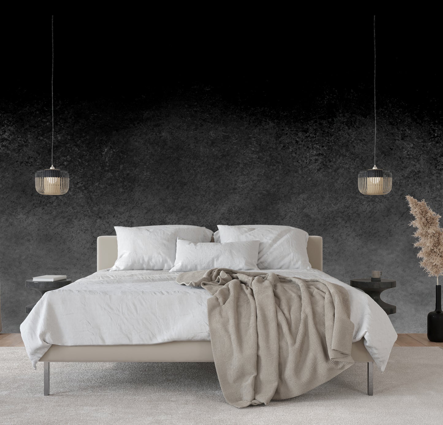 Black Ombre Abstract Luxury Wallpaper Mural in Peel & Stick Canvas Vinyl or Non-Woven