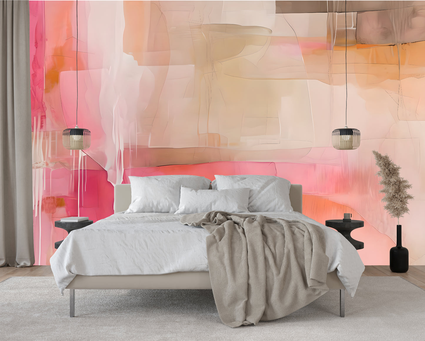 Pink and Coral Abstract Luxury Wallpaper Mural Traditional Paper or Peel and Stick