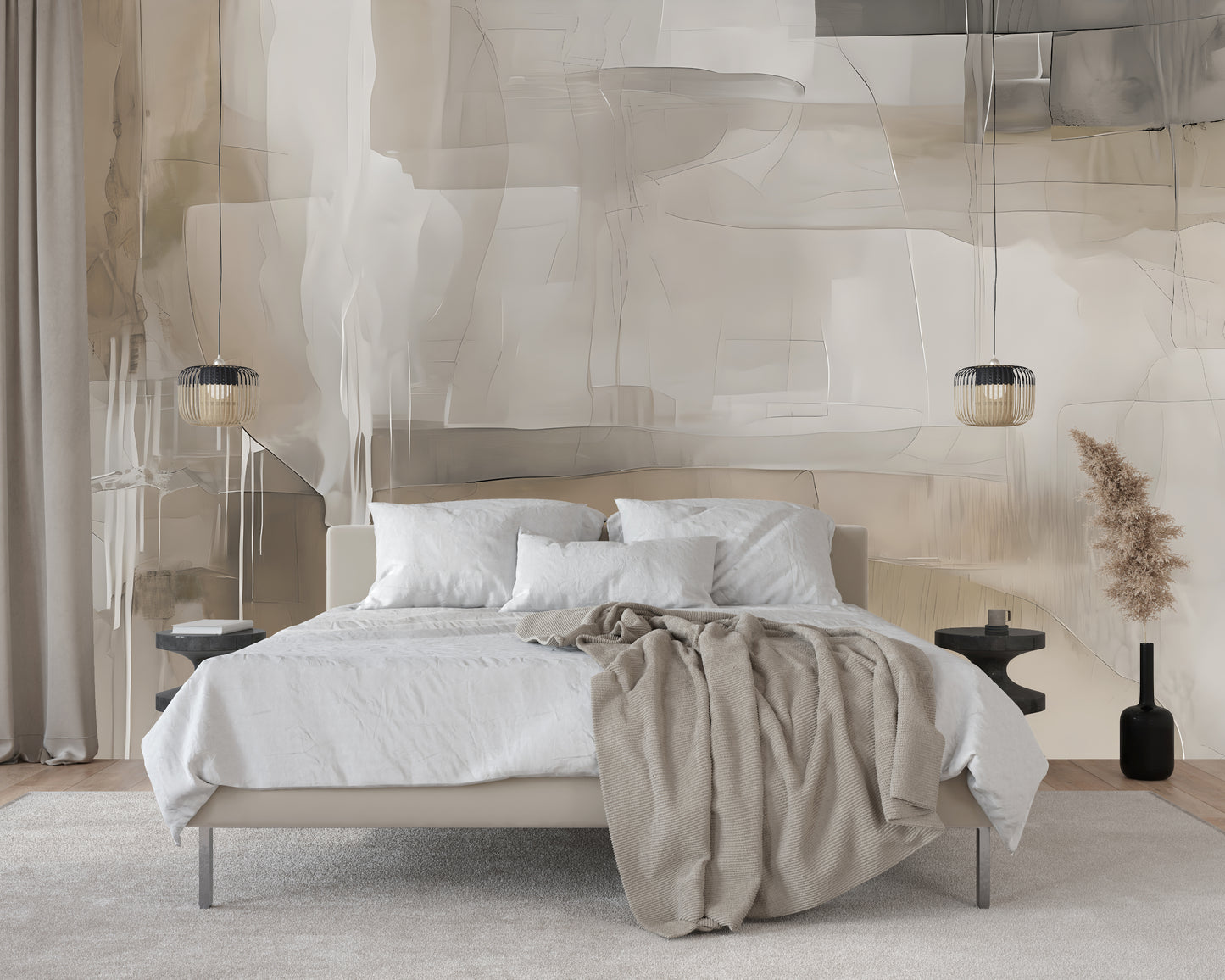 Neutral Drip Effect Abstract Wall Mural Modern Wallpaper in Peel & Stick Canvas Vinyl or Non-Woven