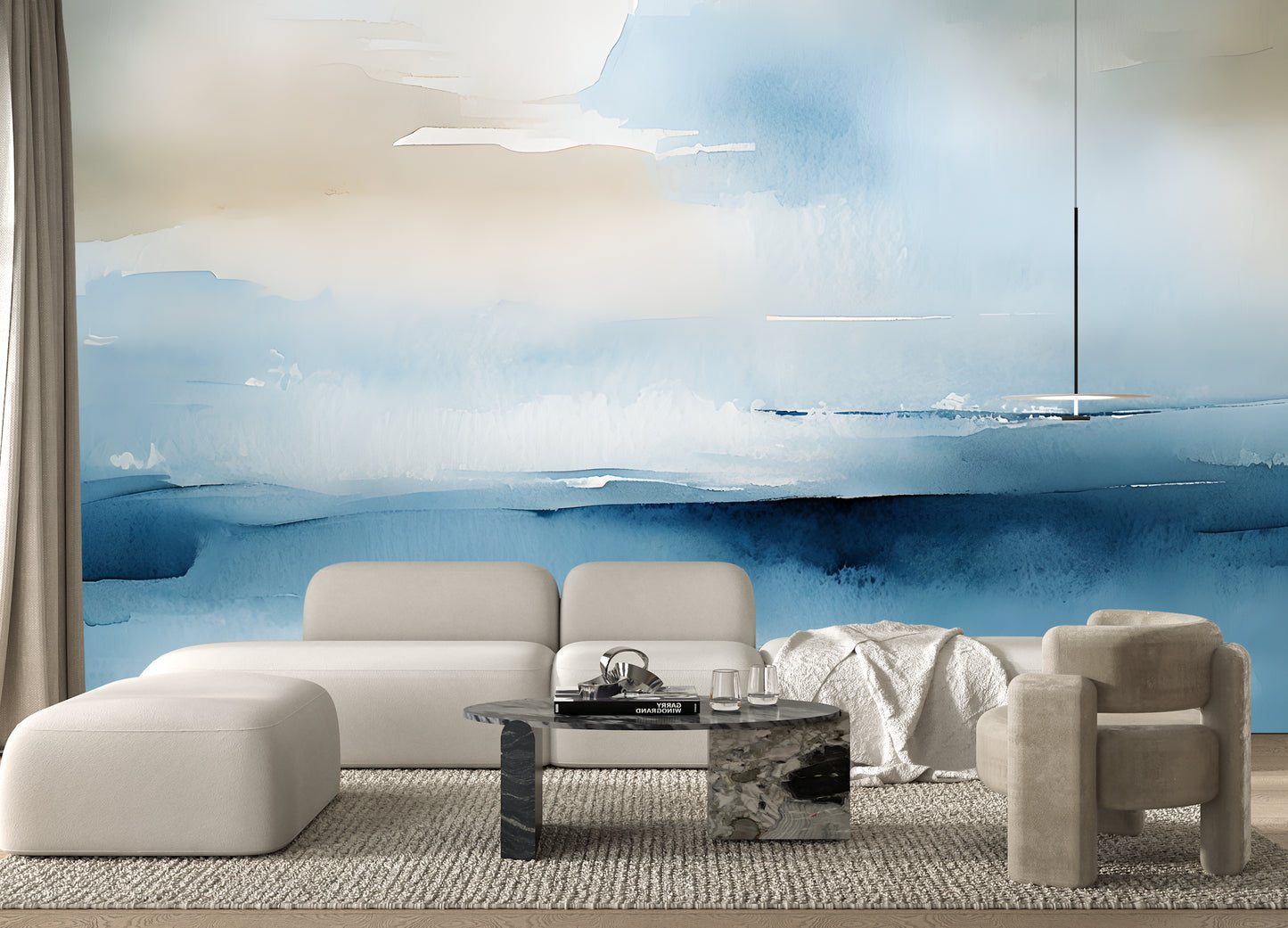 Coastal Abstract Wall Mural Modern Wallpaper in Peel & Stick Canvas Vinyl or Non-Woven