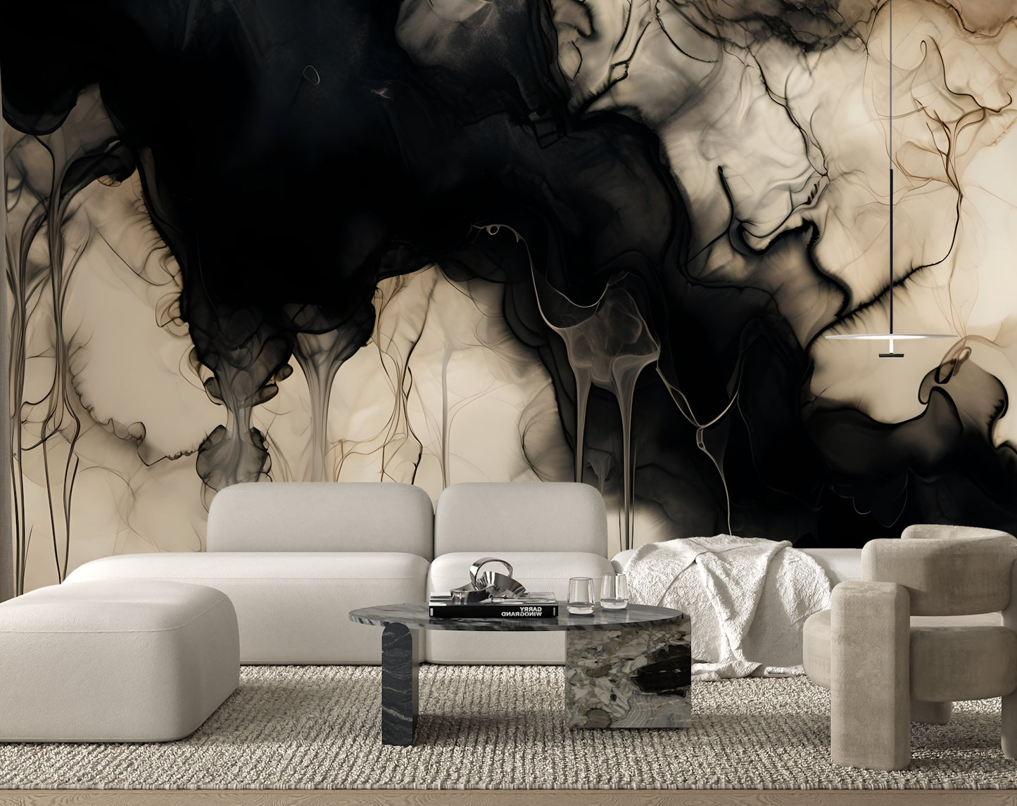 Black Abstract Luxury Wallpaper Modern Fluid Wall Mural in Peel & Stick Canvas Vinyl or Non-Woven (Copy)