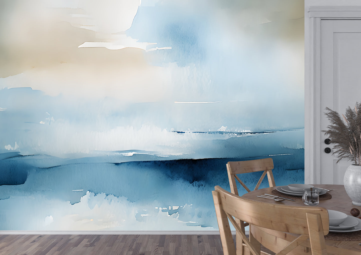Coastal Abstract Wall Mural Modern Wallpaper in Peel & Stick Canvas Vinyl or Non-Woven