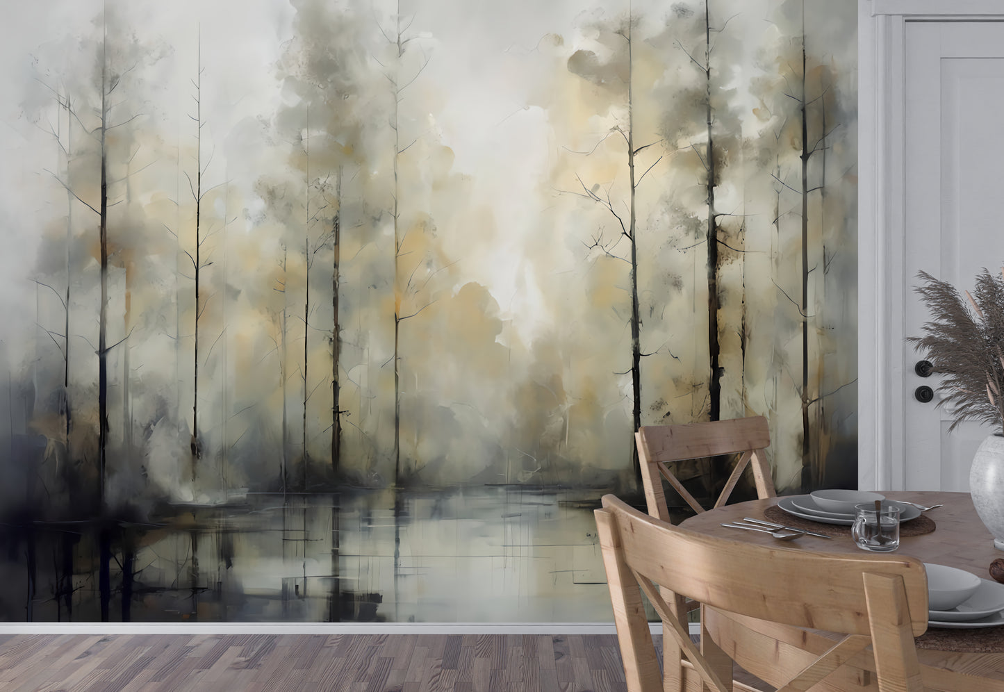 Abstract Forest Wallpaper Mural Neutral Color Tranquil Wallpaper for Bedroom-Ethereal Forest