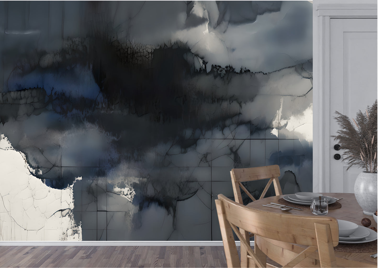 Blue Abstract Wall Mural Modern Wallpaper in Peel & Stick Canvas Vinyl or Non-Woven