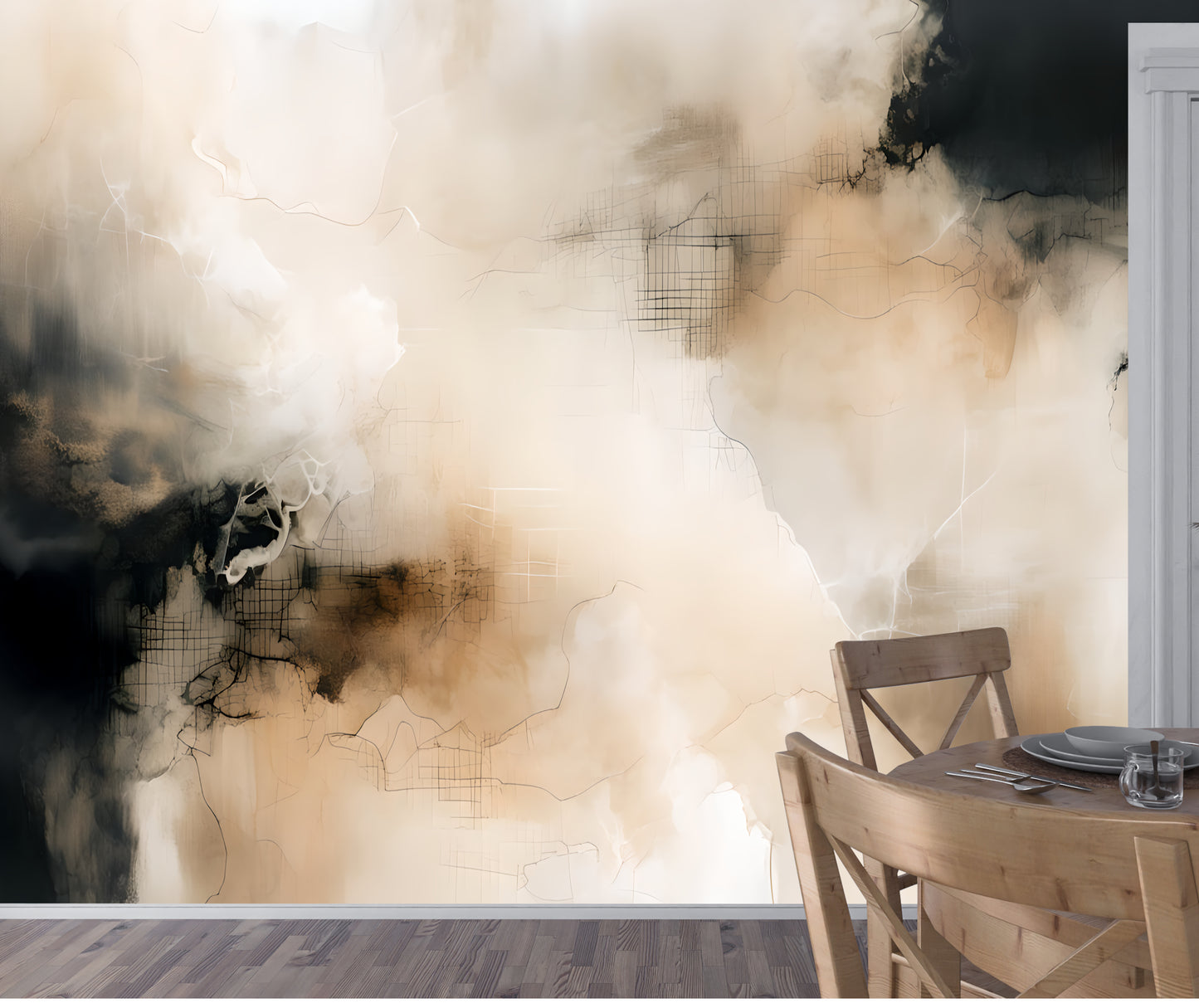 Neutral Abstract Wall Mural Modern Wallpaper in Peel & Stick Canvas Vinyl or Non-Woven
