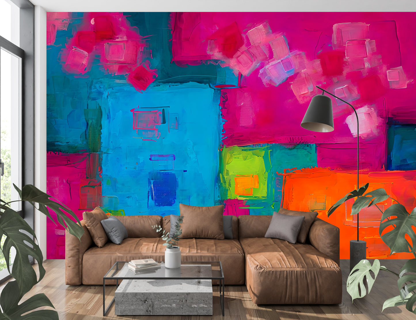 Colorful Abstract Luxury Wallpaper Mural in Peel & Stick Canvas Vinyl or Non-Woven