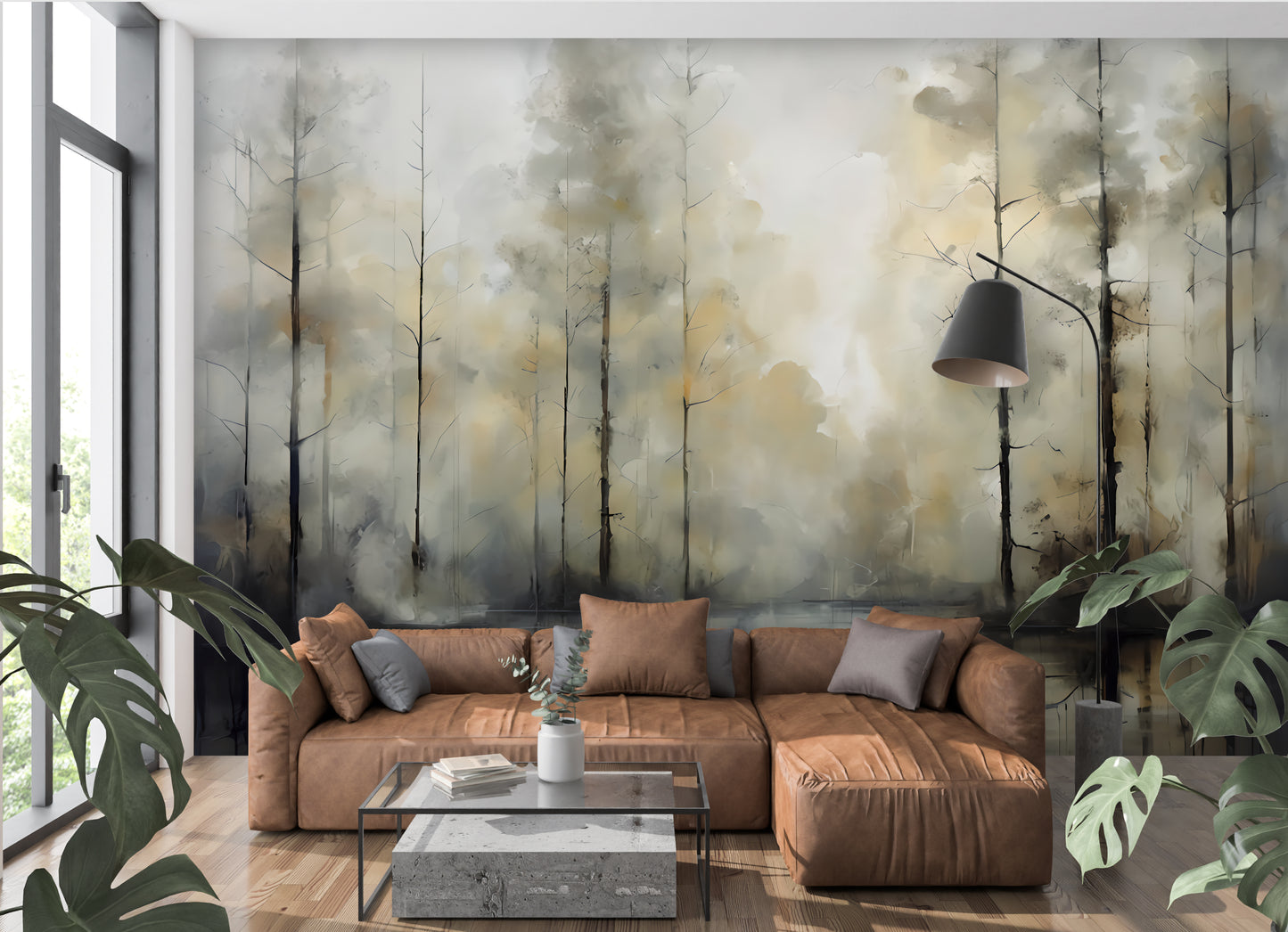 Abstract Forest Wallpaper Mural Neutral Color Tranquil Wallpaper for Bedroom-Ethereal Forest