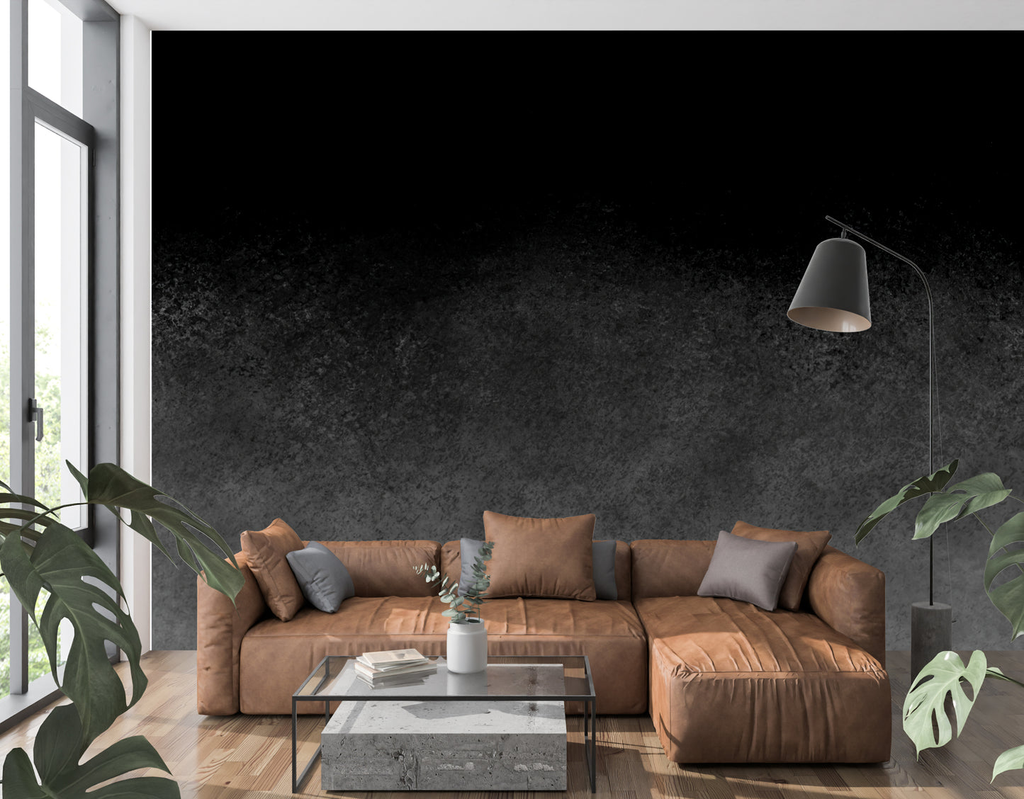 Black Ombre Abstract Luxury Wallpaper Mural in Peel & Stick Canvas Vinyl or Non-Woven