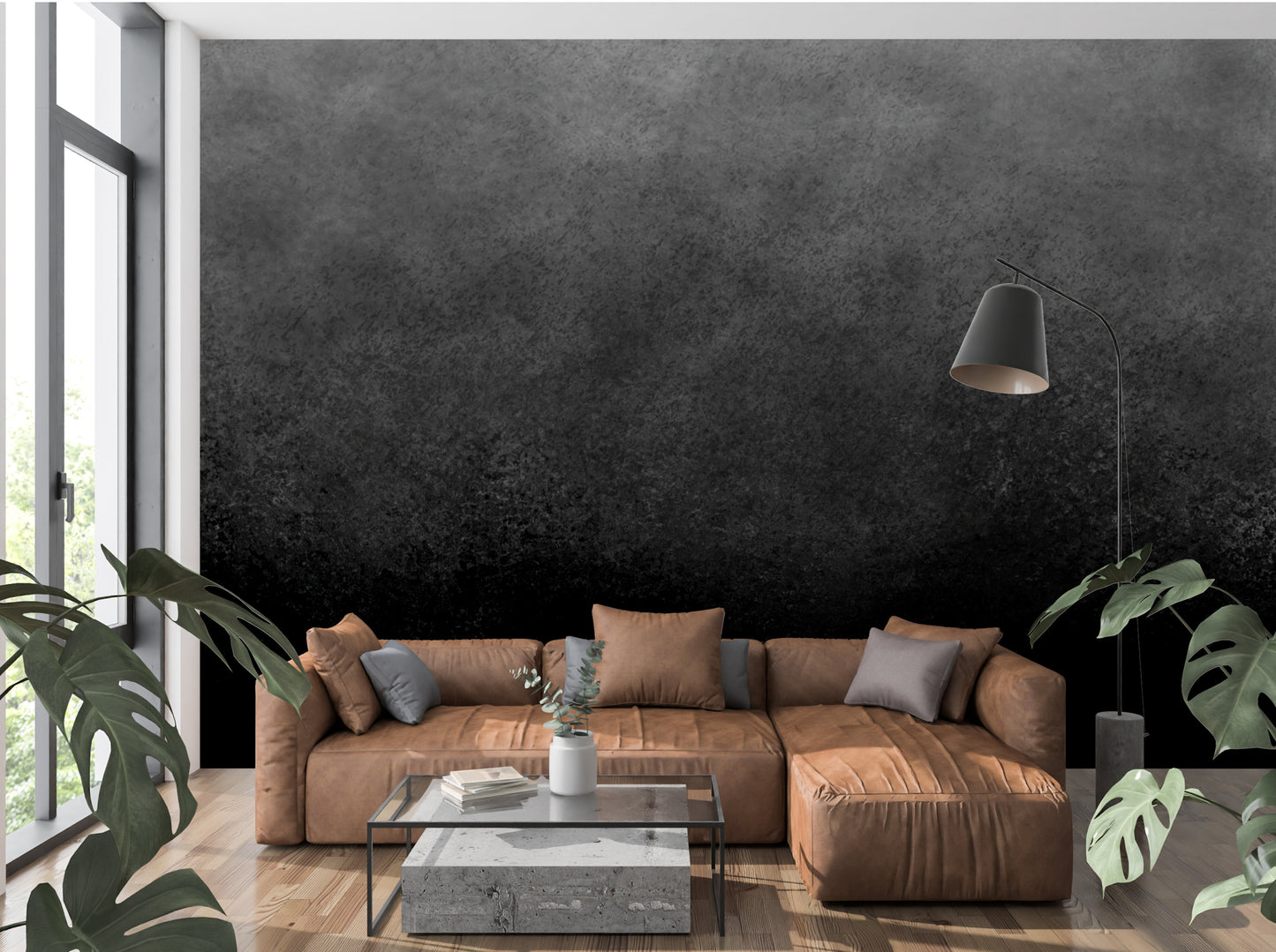 Black Ombre Abstract Luxury Wallpaper Mural in Peel & Stick Canvas Vinyl or Non-Woven