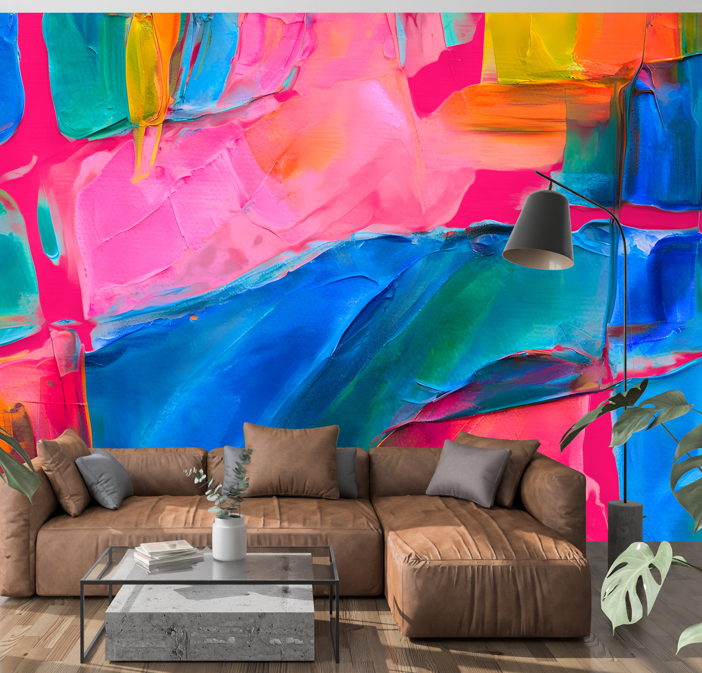 Colorful Abstract Luxury Wallpaper Mural in Peel & Stick Canvas Vinyl or Non-Woven