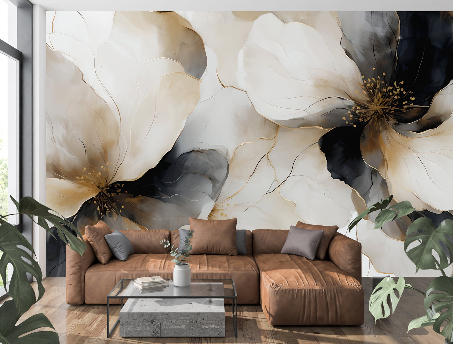Bold Floral Wallpaper Mural in Peel & Stick Canvas Vinyl or Non-Woven