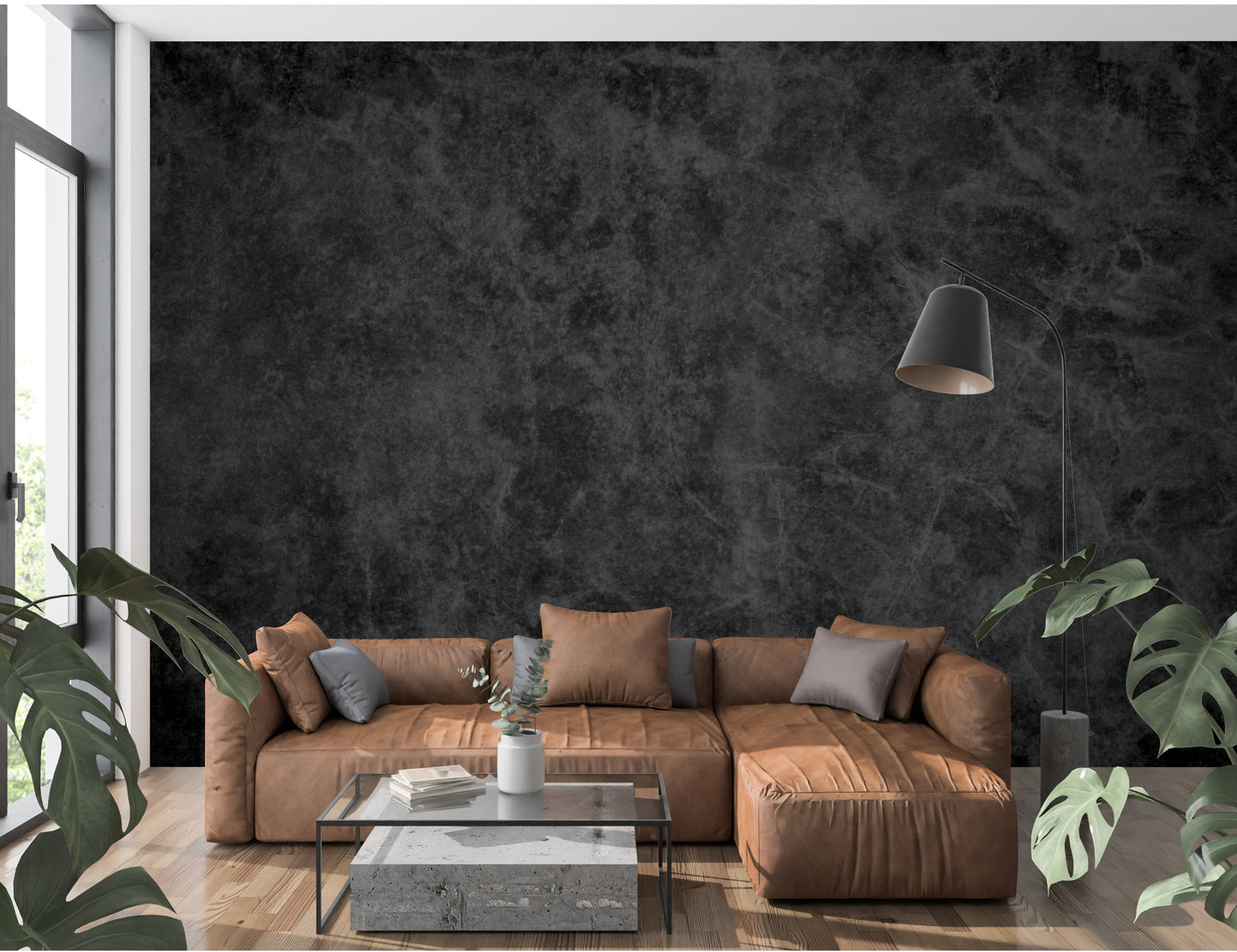 Black Urban leathery look Abstract Luxury Wallpaper Mural in Peel & Stick Canvas Vinyl or Non-Woven
