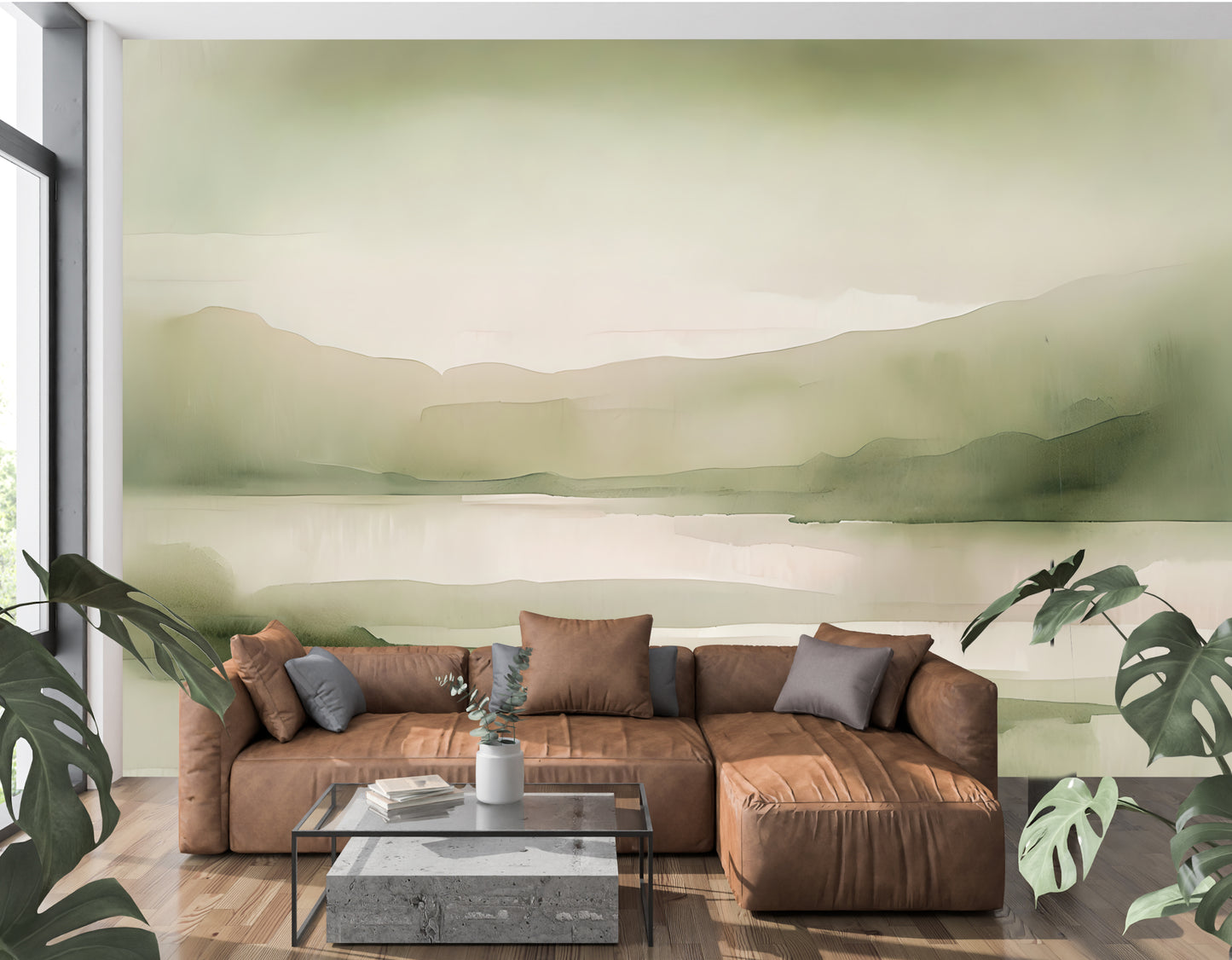 Soothing Green Landscape Abstract Luxury Wallpaper Mural Traditional Paper or Peel and Stick
