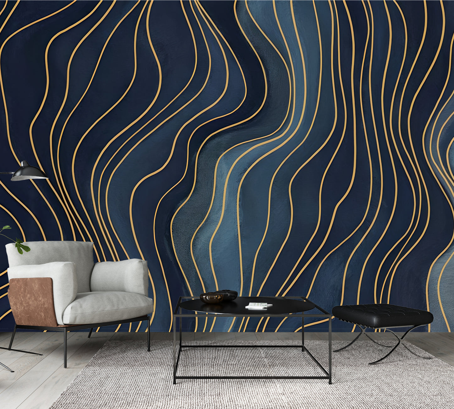 Blue Abstract Wall Wallpaper Mural in Peel & Stick Canvas Vinyl or Non-Woven