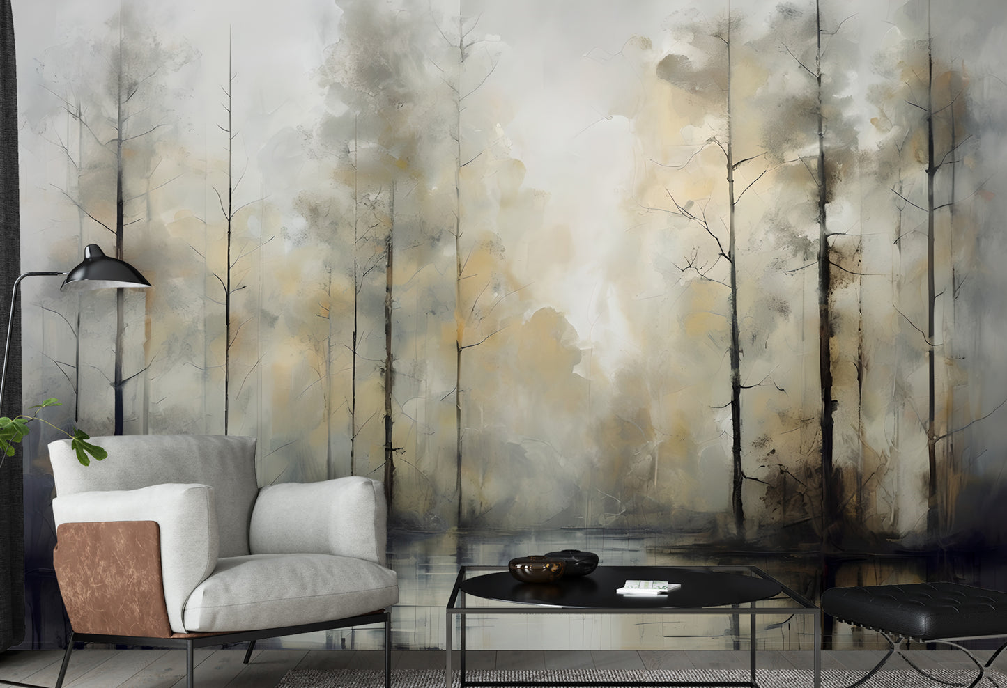 Abstract Forest Wallpaper Mural Neutral Color Tranquil Wallpaper for Bedroom-Ethereal Forest