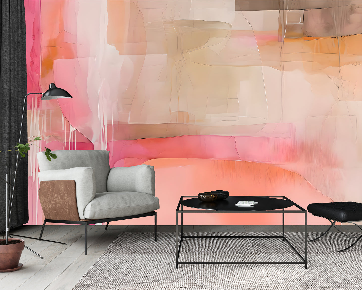 Pink and Coral Abstract Luxury Wallpaper Mural Traditional Paper or Peel and Stick