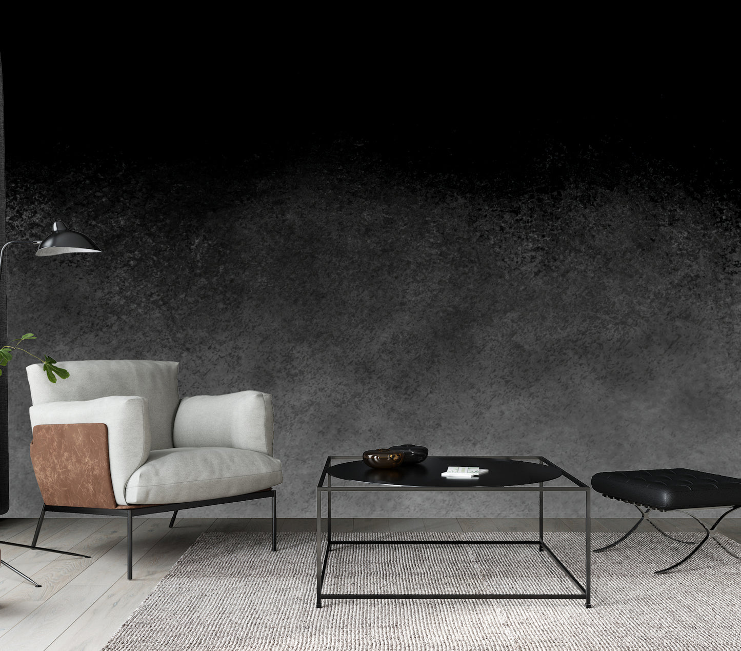 Black Ombre Abstract Luxury Wallpaper Mural in Peel & Stick Canvas Vinyl or Non-Woven