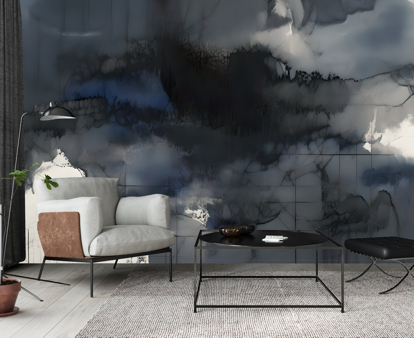 Blue Abstract Wall Mural Modern Wallpaper in Peel & Stick Canvas Vinyl or Non-Woven