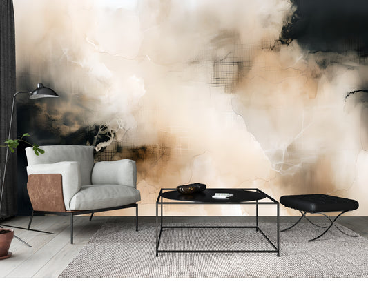 Neutral Abstract Wall Mural Modern Wallpaper in Peel & Stick Canvas Vinyl or Non-Woven