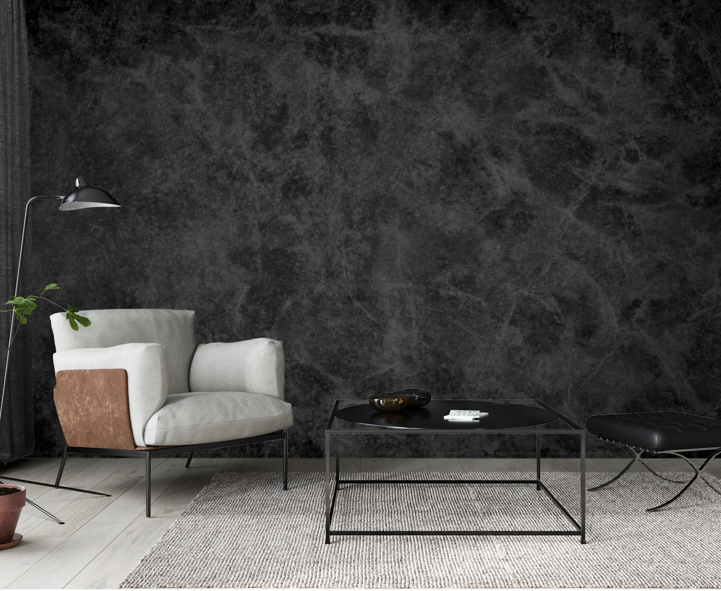 Black Urban leathery look Abstract Luxury Wallpaper Mural in Peel & Stick Canvas Vinyl or Non-Woven