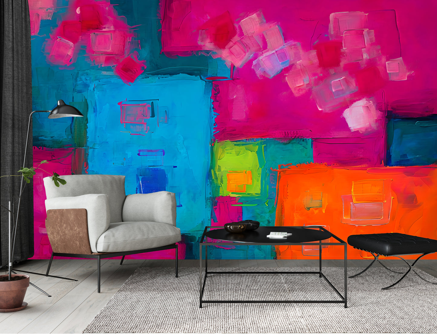 Colorful Abstract Luxury Wallpaper Mural in Peel & Stick Canvas Vinyl or Non-Woven
