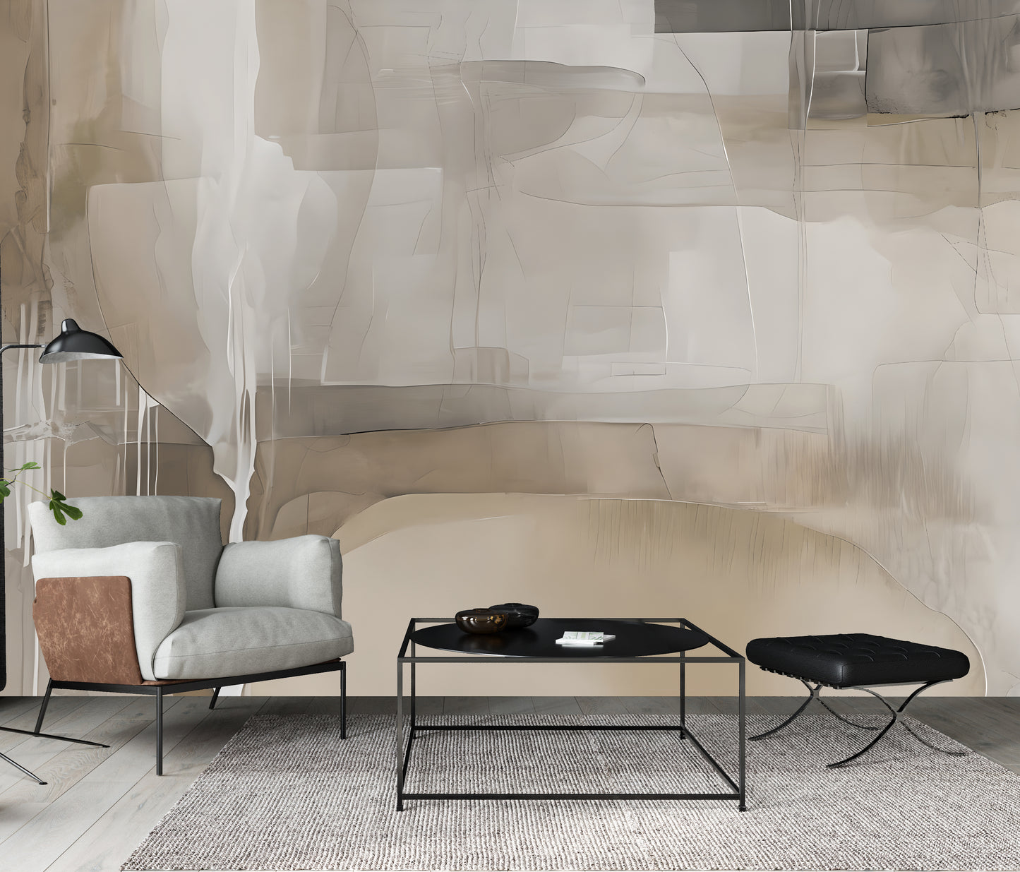 Neutral Drip Effect Abstract Wall Mural Modern Wallpaper in Peel & Stick Canvas Vinyl or Non-Woven