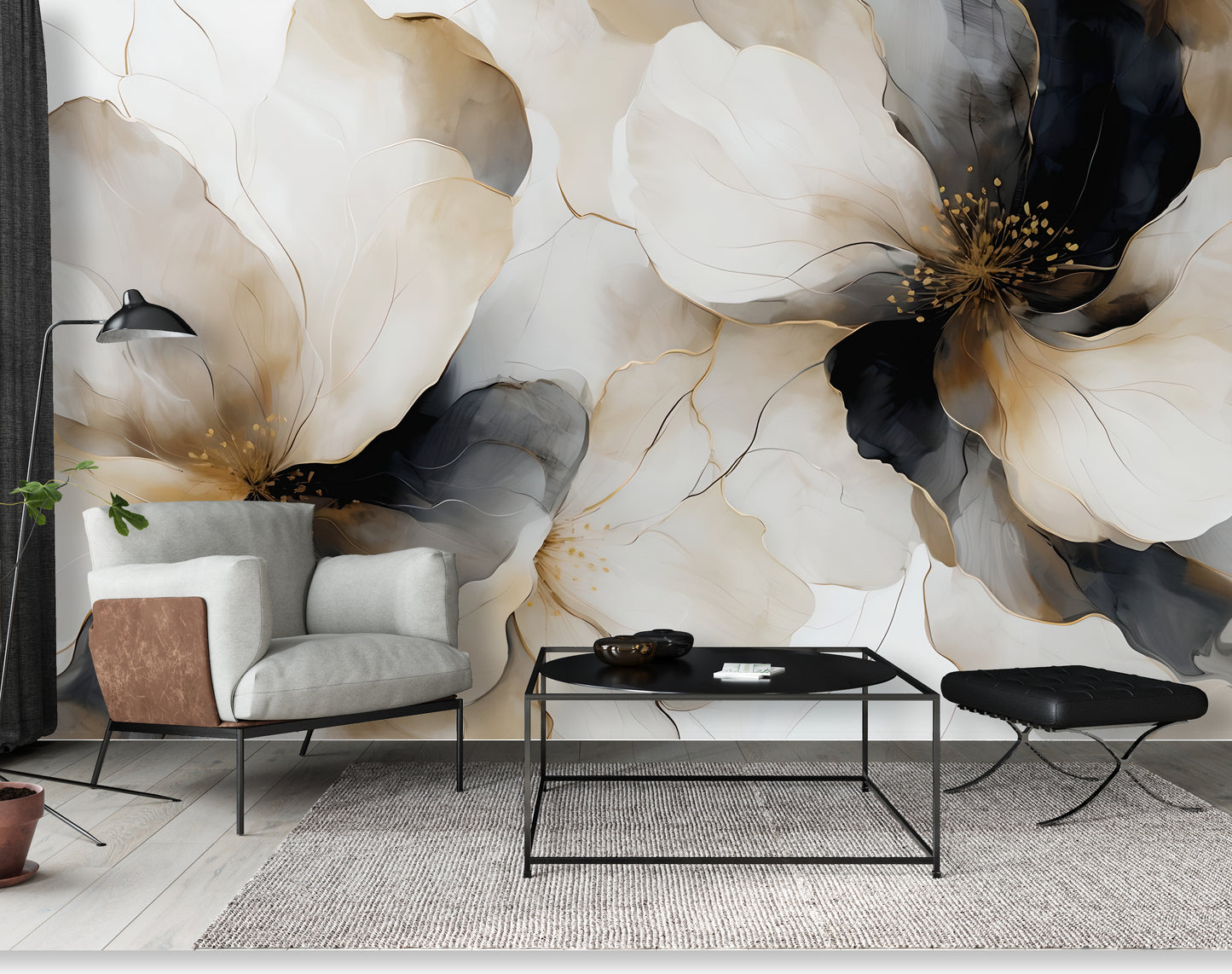 Bold Floral Wallpaper Mural in Peel & Stick Canvas Vinyl or Non-Woven