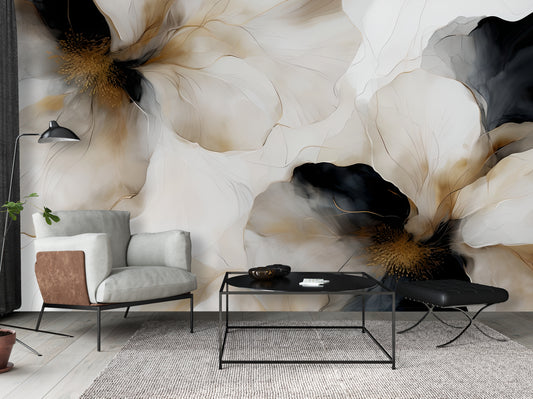 Bold Floral Wallpaper Mural in Peel & Stick Canvas Vinyl or Non-Woven