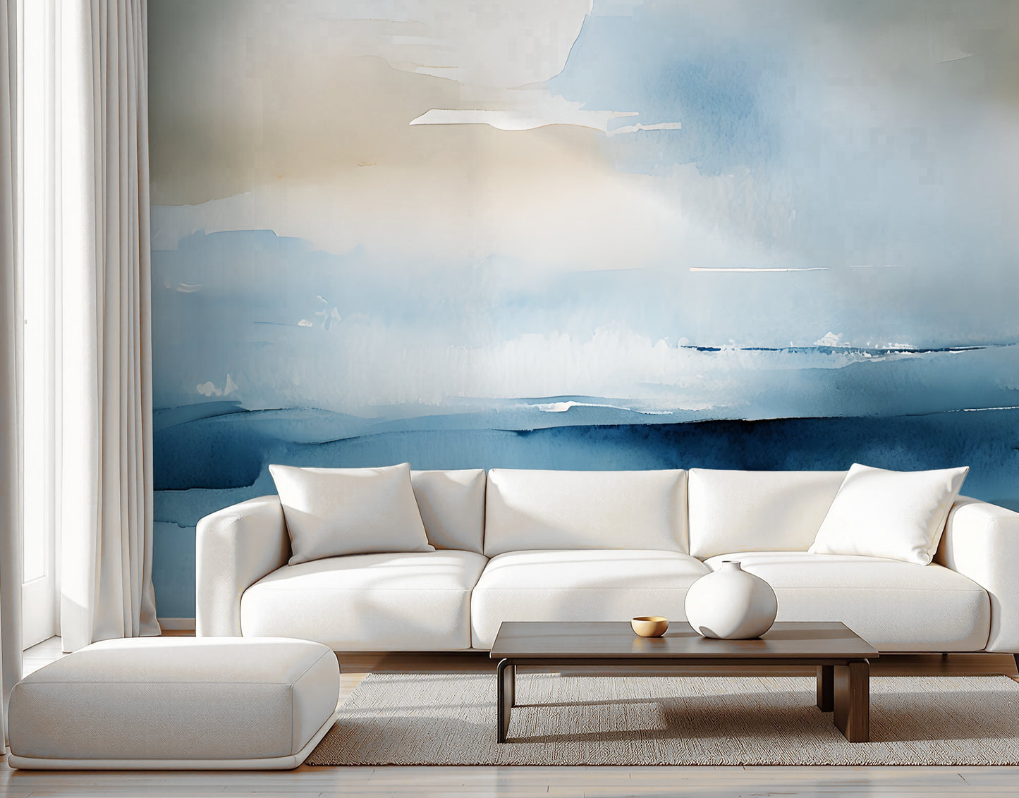 Coastal Abstract Wall Mural Modern Wallpaper in Peel & Stick Canvas Vinyl or Non-Woven