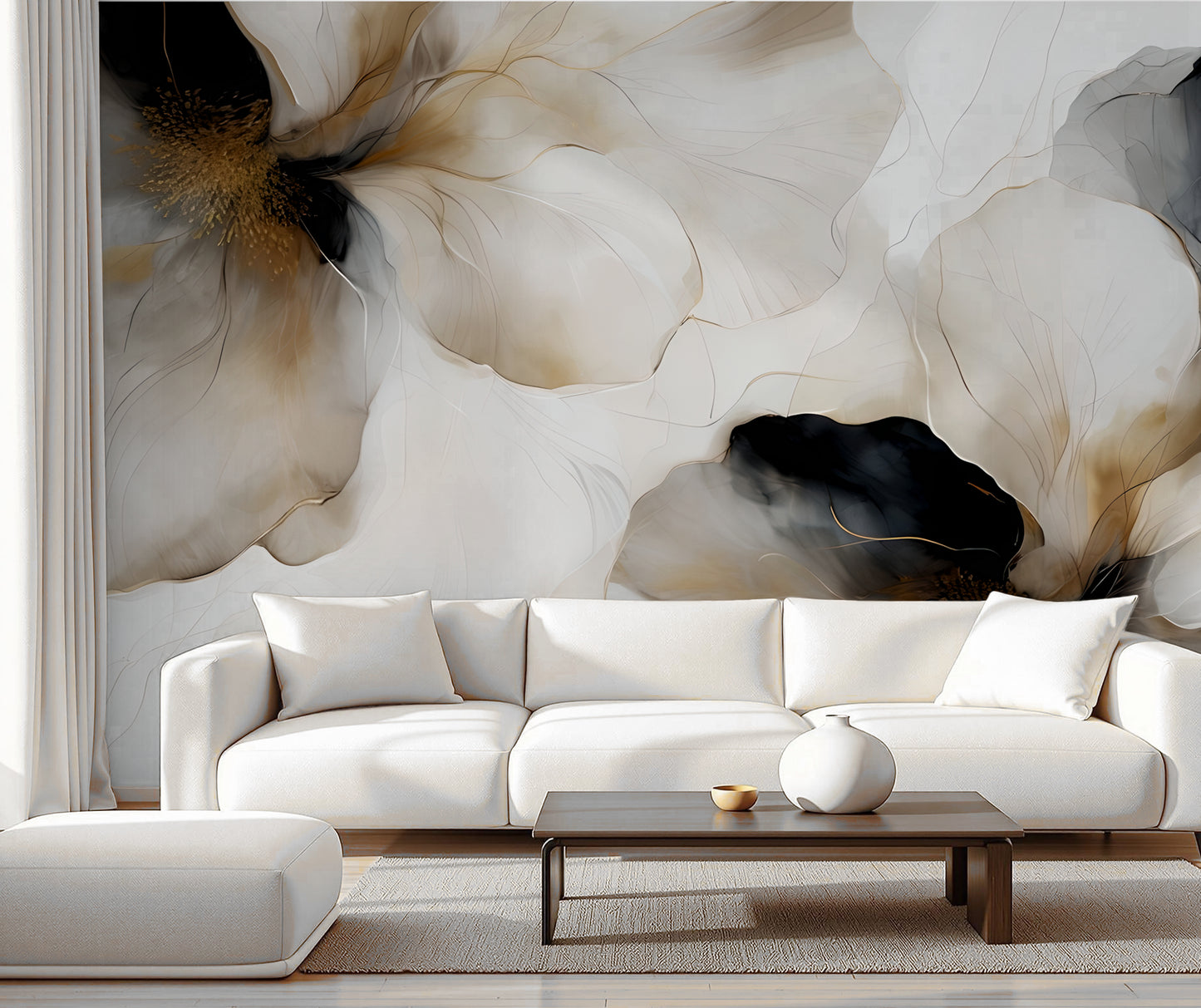 Bold Floral Wallpaper Mural in Peel & Stick Canvas Vinyl or Non-Woven