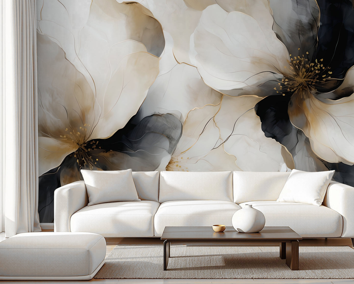 Bold Floral Wallpaper Mural in Peel & Stick Canvas Vinyl or Non-Woven
