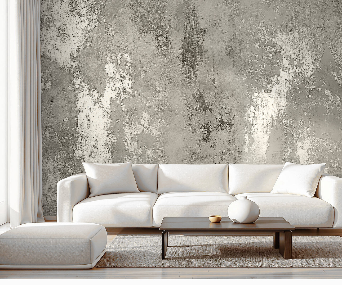 Gray and White Plaster Luxury Textured Wallpaper Mural