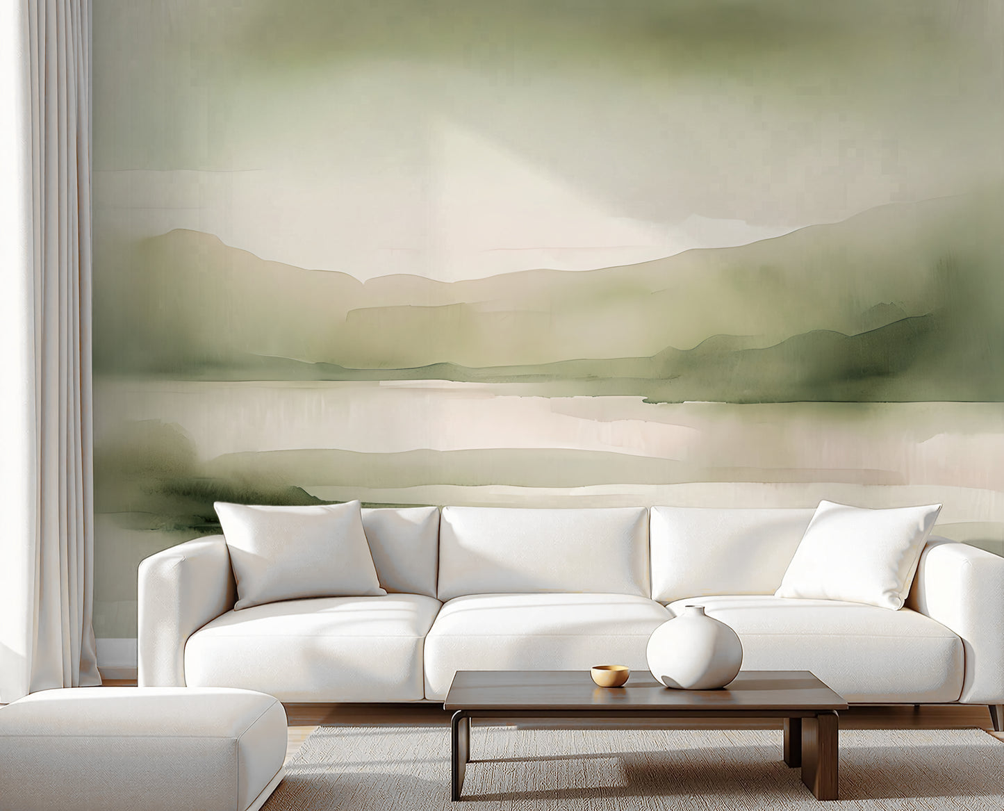 Soothing Green Landscape Abstract Luxury Wallpaper Mural Traditional Paper or Peel and Stick