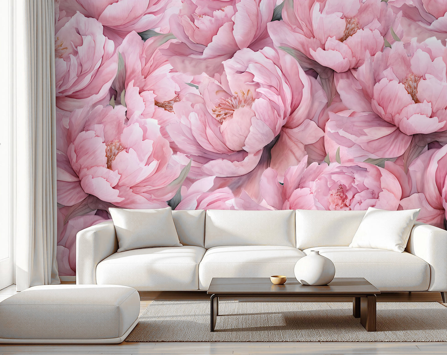 Big Pink Floral Print Wall Wallpaper Mural in Peel & Stick Canvas Vinyl or Non-Woven