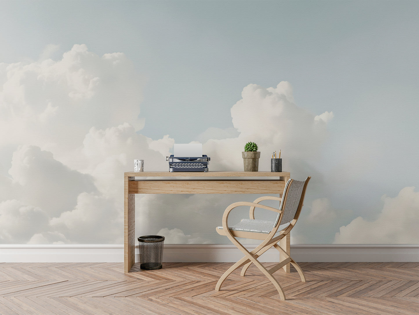 Watercolor Clouds Wall Mural Modern Wallpaper in Peel & Stick Canvas Vinyl or Non-Woven