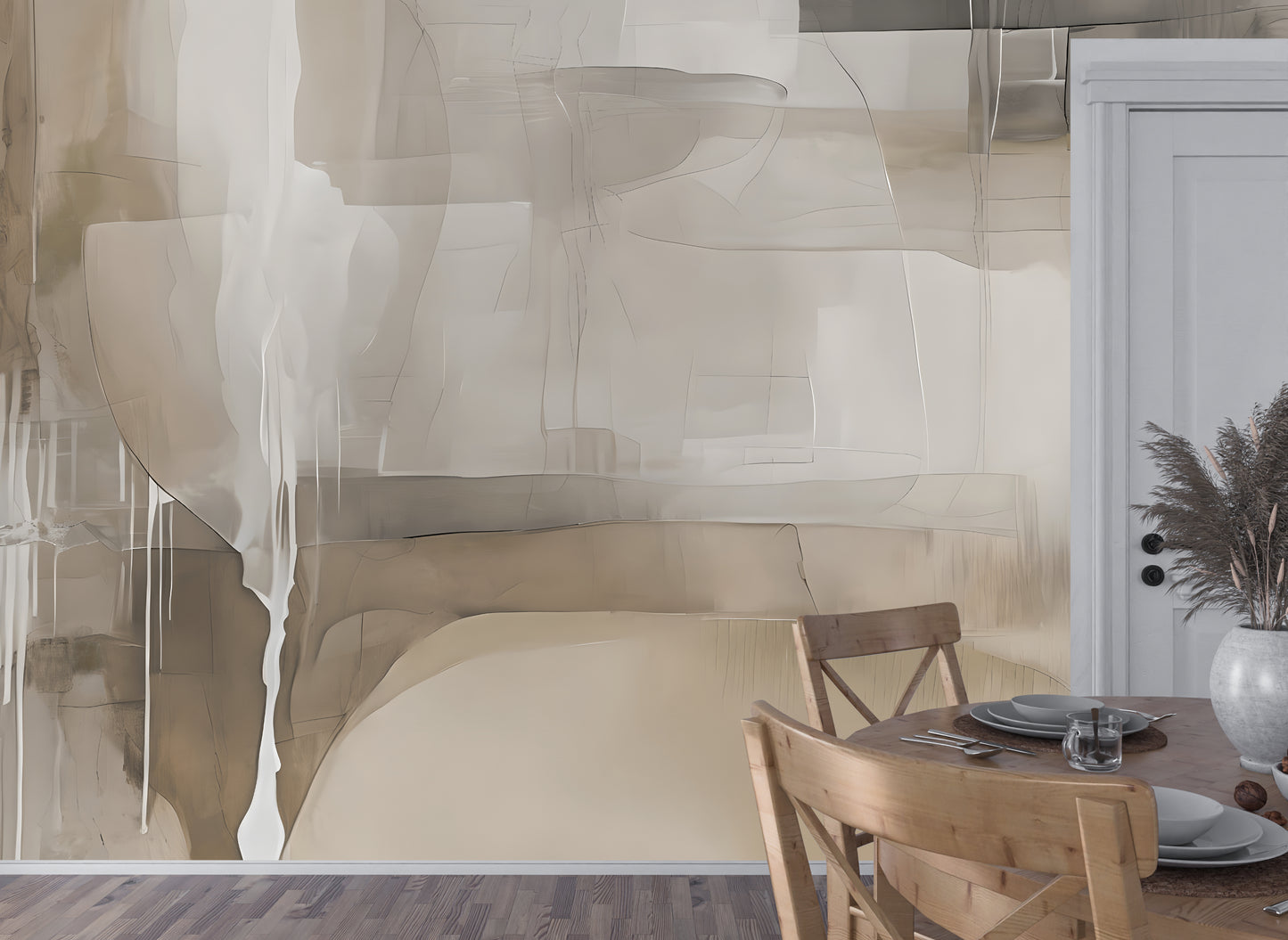 Neutral Drip Effect Abstract Wall Mural Modern Wallpaper in Peel & Stick Canvas Vinyl or Non-Woven