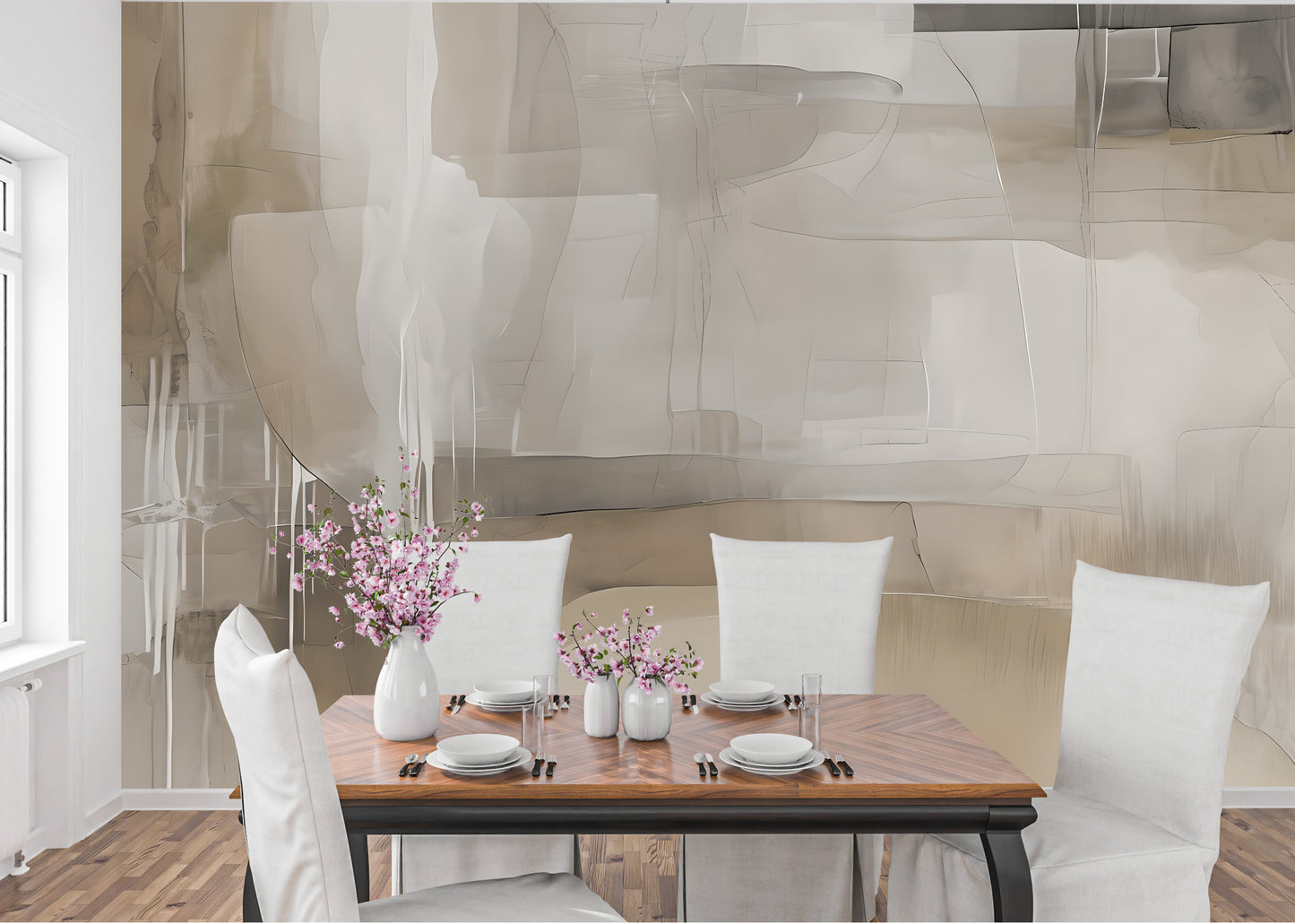 Neutral Drip Effect Abstract Wall Mural Modern Wallpaper in Peel & Stick Canvas Vinyl or Non-Woven
