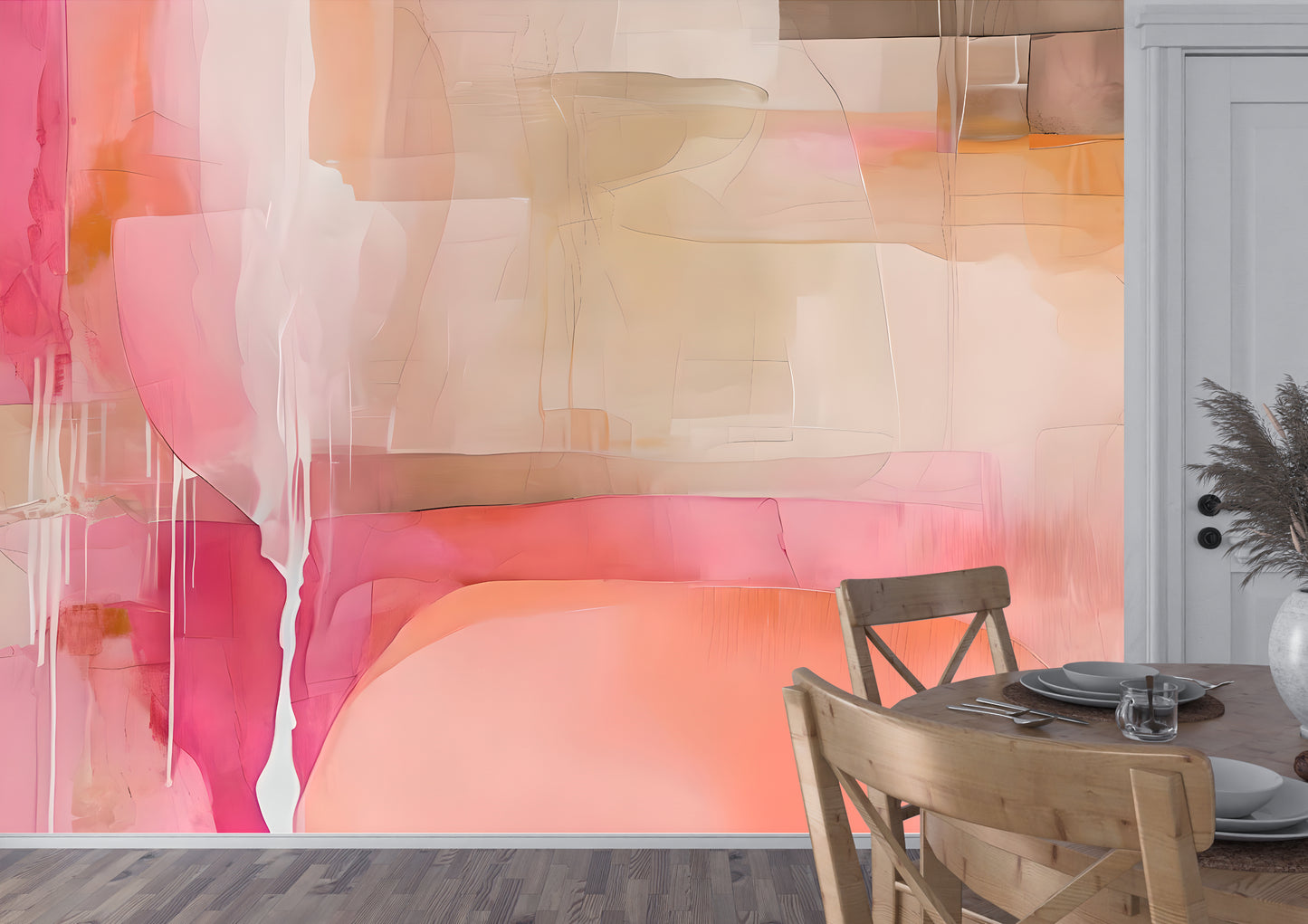 Pink and Coral Abstract Luxury Wallpaper Mural Traditional Paper or Peel and Stick