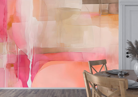 Pink and Coral Abstract Luxury Wallpaper Mural Traditional Paper or Peel and Stick