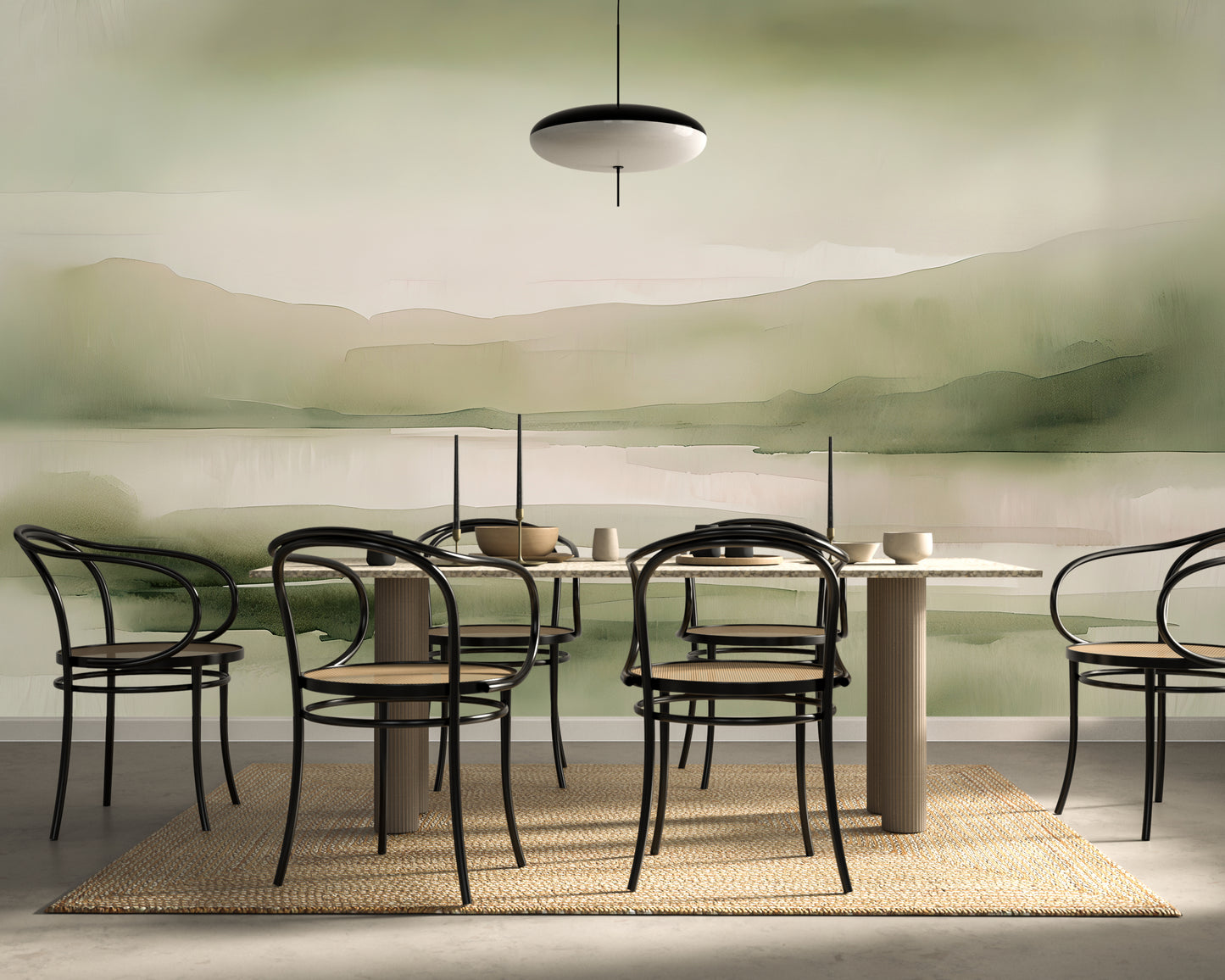 Soothing Green Landscape Abstract Luxury Wallpaper Mural Traditional Paper or Peel and Stick