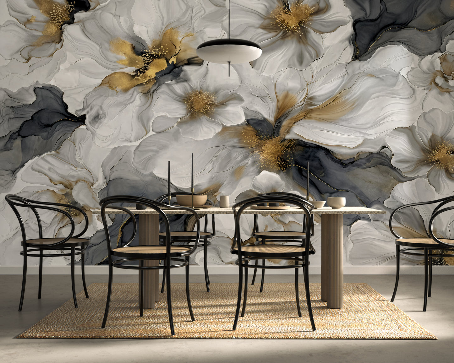 Gray and Gold Bold Floral Luxury Wallpaper Mural