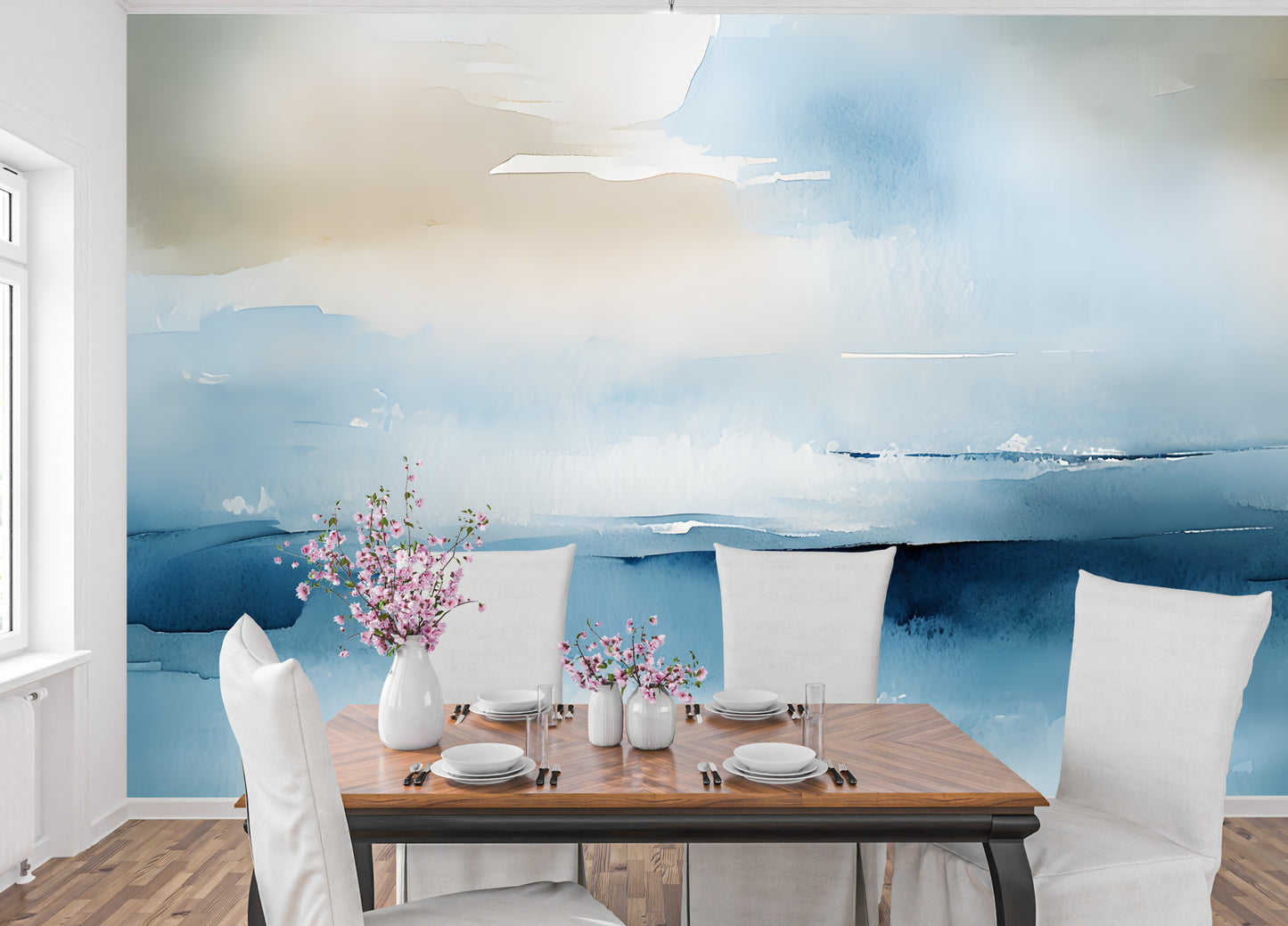 Coastal Abstract Wall Mural Modern Wallpaper in Peel & Stick Canvas Vinyl or Non-Woven