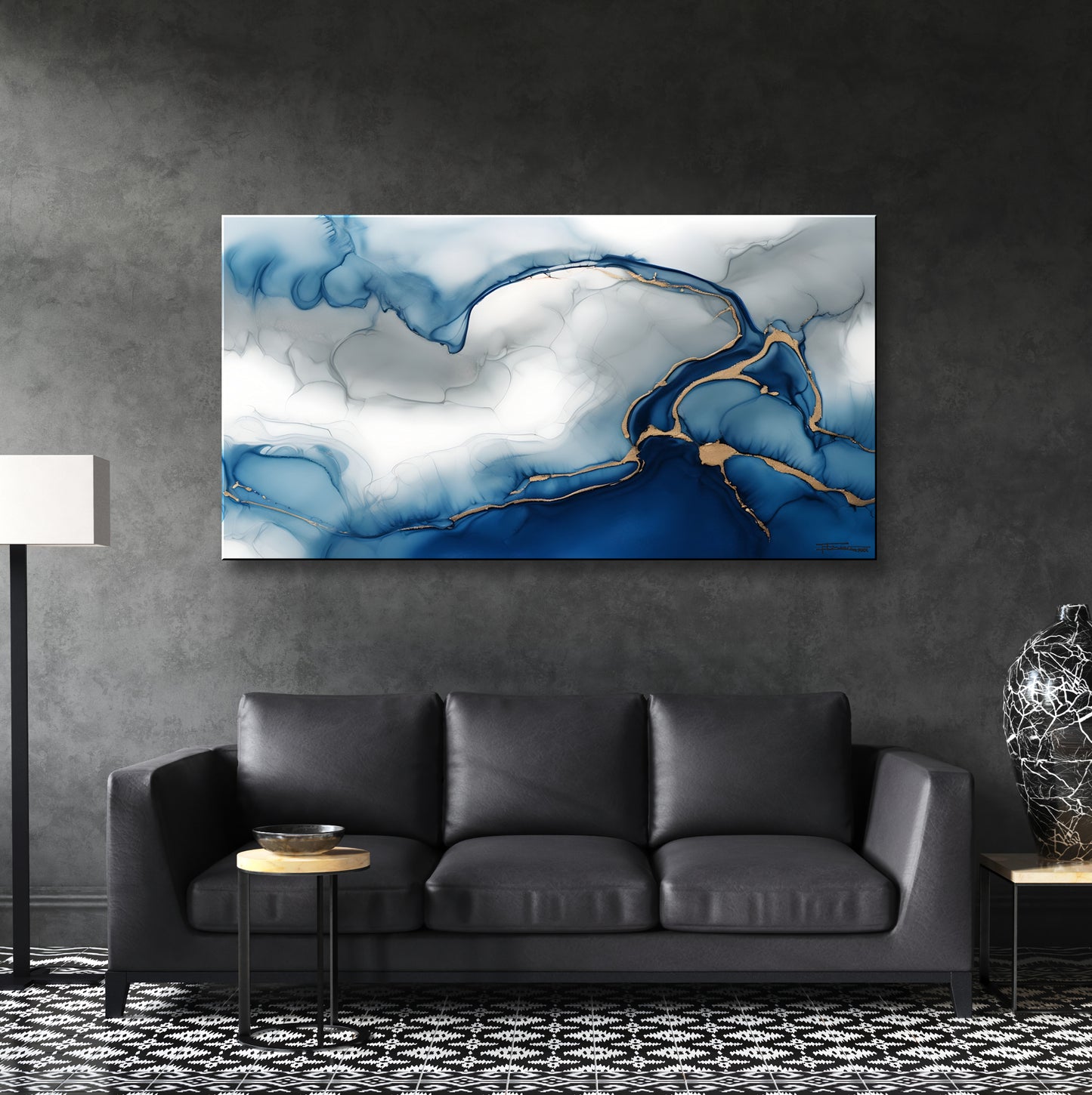 DRIFT OF BLUE -Extra Large Textured Canvas Painting – Limited Edition Abstract Fluid Art