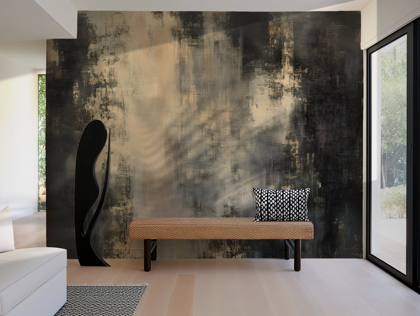 Distressed Linen Abstract Wall Mural Modern Wallpaper in Peel & Stick Canvas Vinyl or Non-Woven