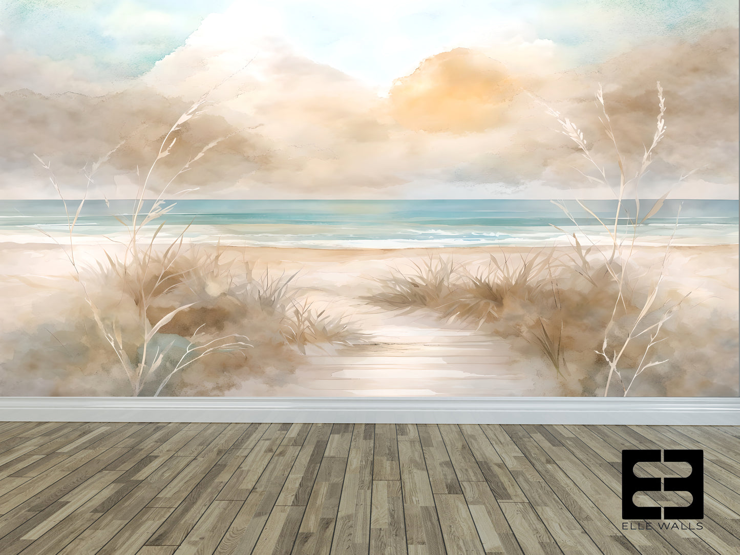 Watercolor Seagrass Wall Mural Modern Wallpaper in Peel & Stick Canvas Vinyl or Non-Woven