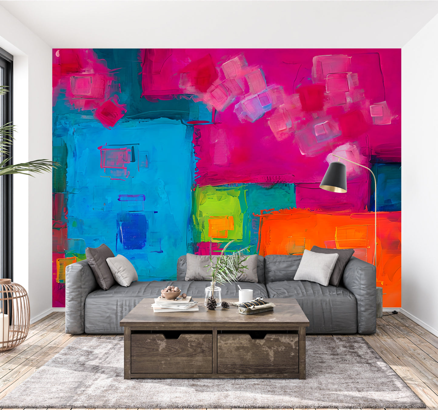 Colorful Abstract Luxury Wallpaper Mural in Peel & Stick Canvas Vinyl or Non-Woven