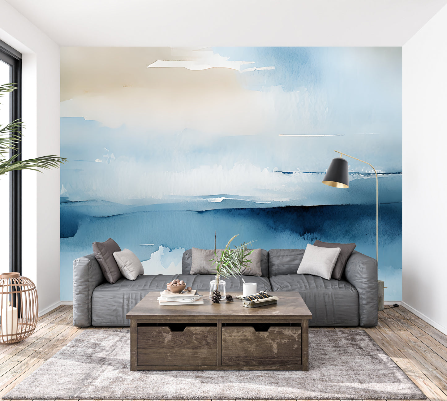 Coastal Abstract Wall Mural Modern Wallpaper in Peel & Stick Canvas Vinyl or Non-Woven