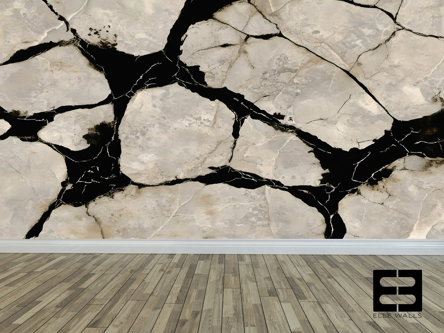 Black Marble Veins Wall Mural Modern Wallpaper in Peel & Stick Canvas Vinyl or Non-Woven